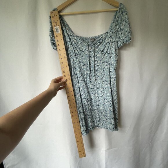 Sky and Sparrow rayon blue and white floral dress drawstring cottagecore ruched - Picture 5 of 7